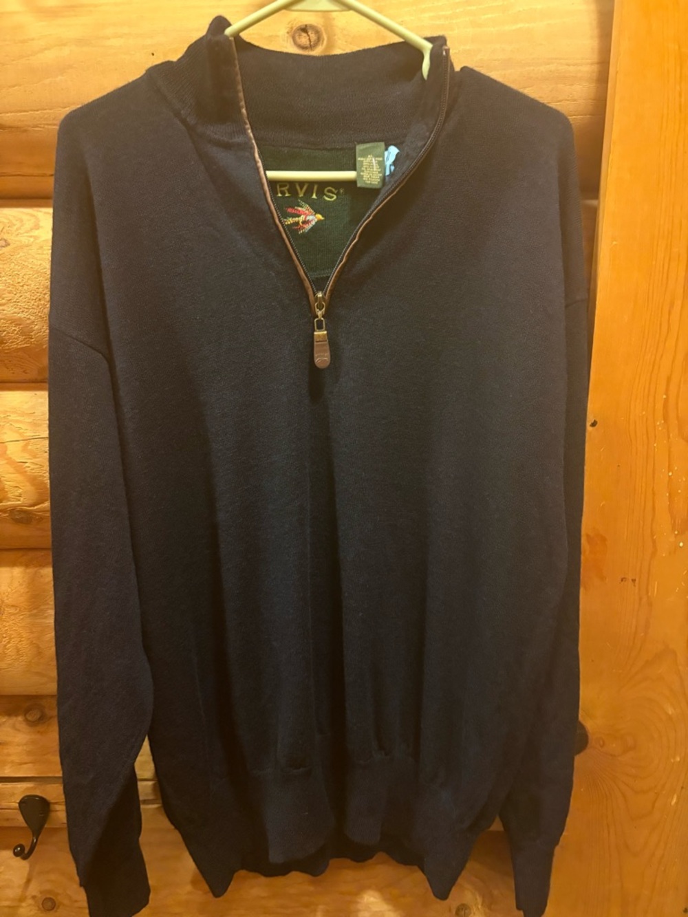 Orvis Men's Navy Zip-Neck Sweater with Leather Zipper Pull